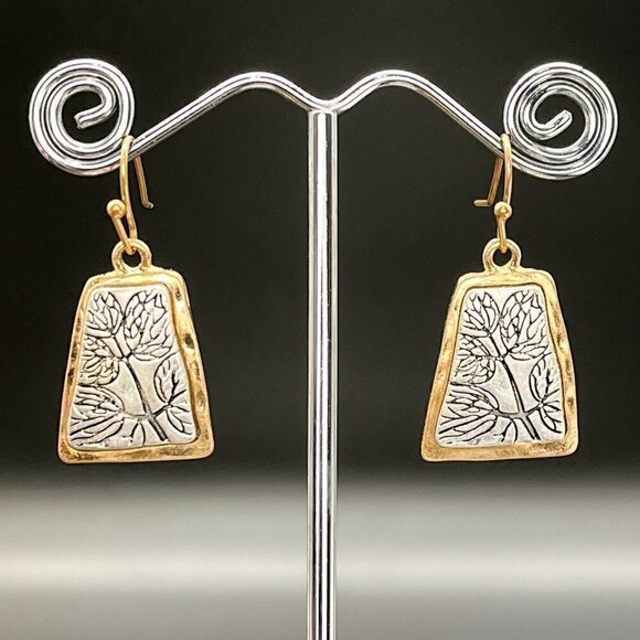 Etched Leaf Design Drop Earrings - Picture 5 of 6